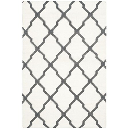 Safavieh Dhurries Hand Woven Flat Weave Rectangle Rug- Ivory - Charcoal- 4 x 6 ft. DHU645B-4